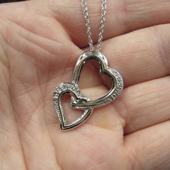 Sterling Mother Daughter Diamond Heart Necklace - Picture 2 of 6